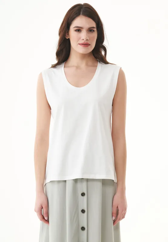 Deep Round Neck Organic Cotton Top Off White sold by Ivalo.com