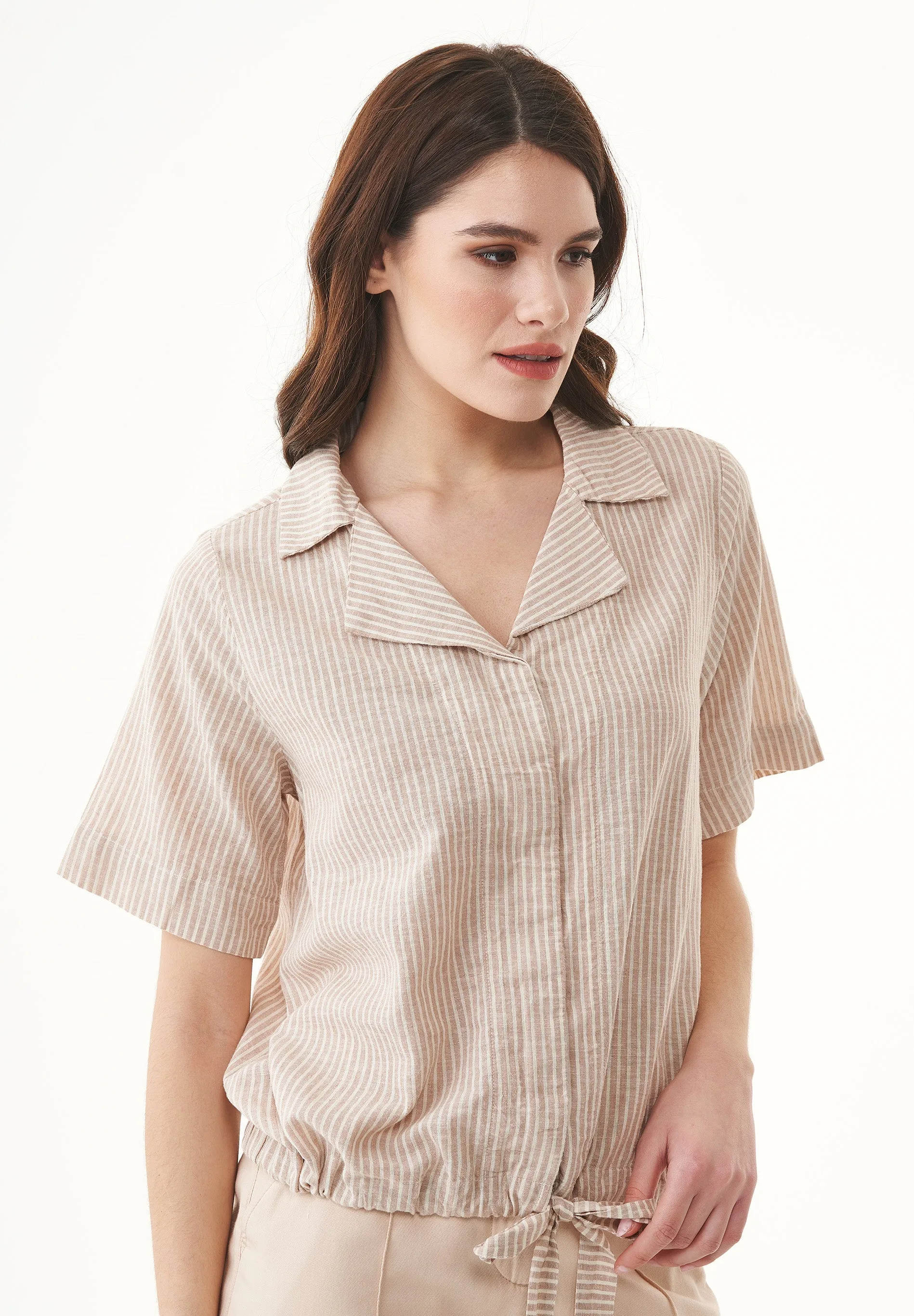 Striped Linen Blend Blouse Sand / Ecru sold by Ivalo.com product image thumbnail 5