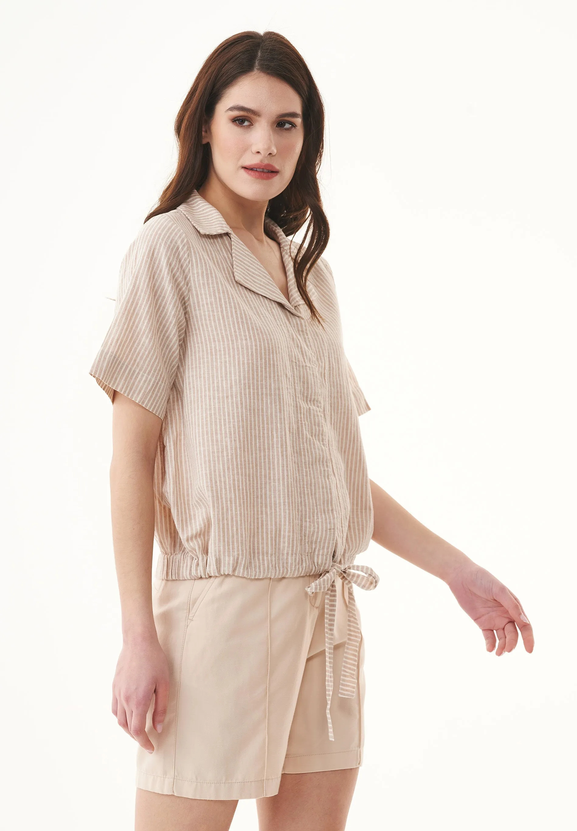 Striped Linen Blend Blouse Sand / Ecru sold by Ivalo.com product image thumbnail 4