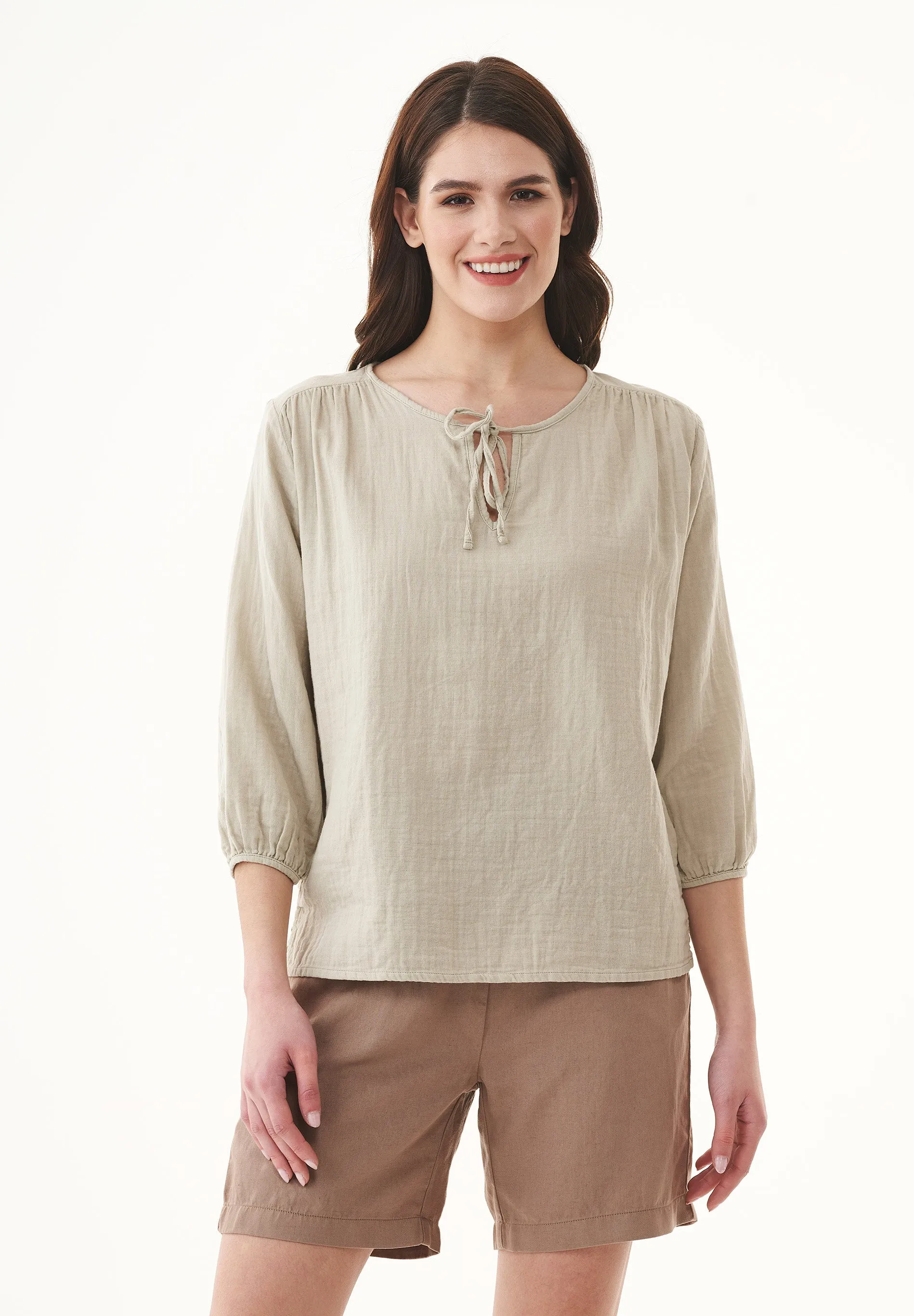 Organic Cotton 3/4 Sleeve Blouse Green Tint sold by Ivalo.com