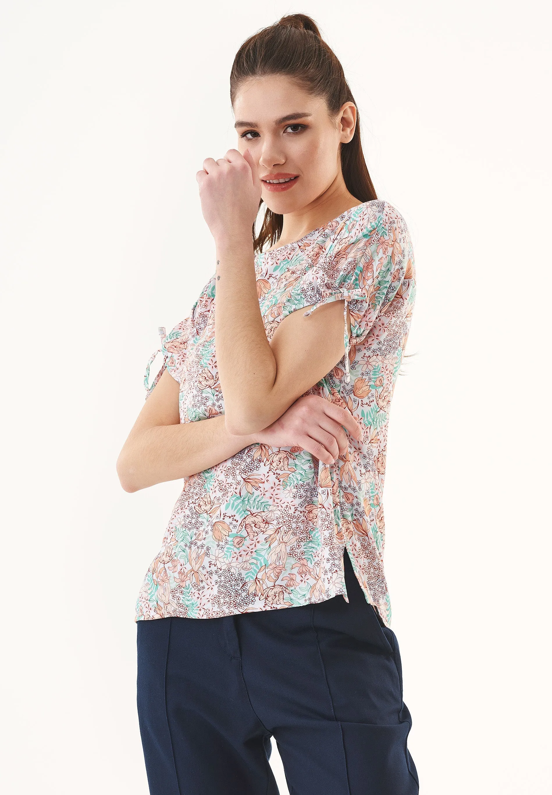 Short Sleeved Ecovero Blouse Multi Colour Flower sold by Ivalo.com product image thumbnail 4