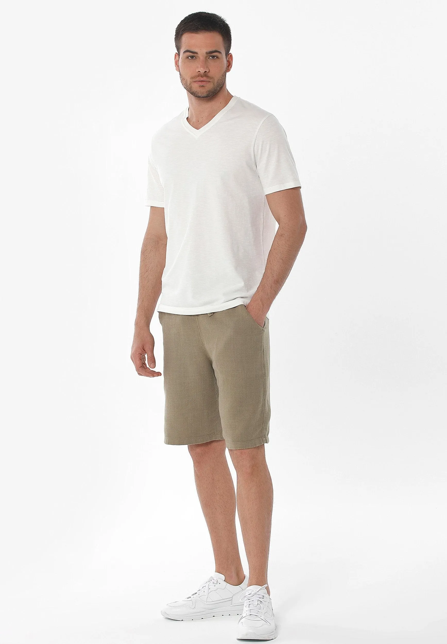 Men's Linen Blend Casual Shorts Olive sold by Ivalo.com product image thumbnail 2