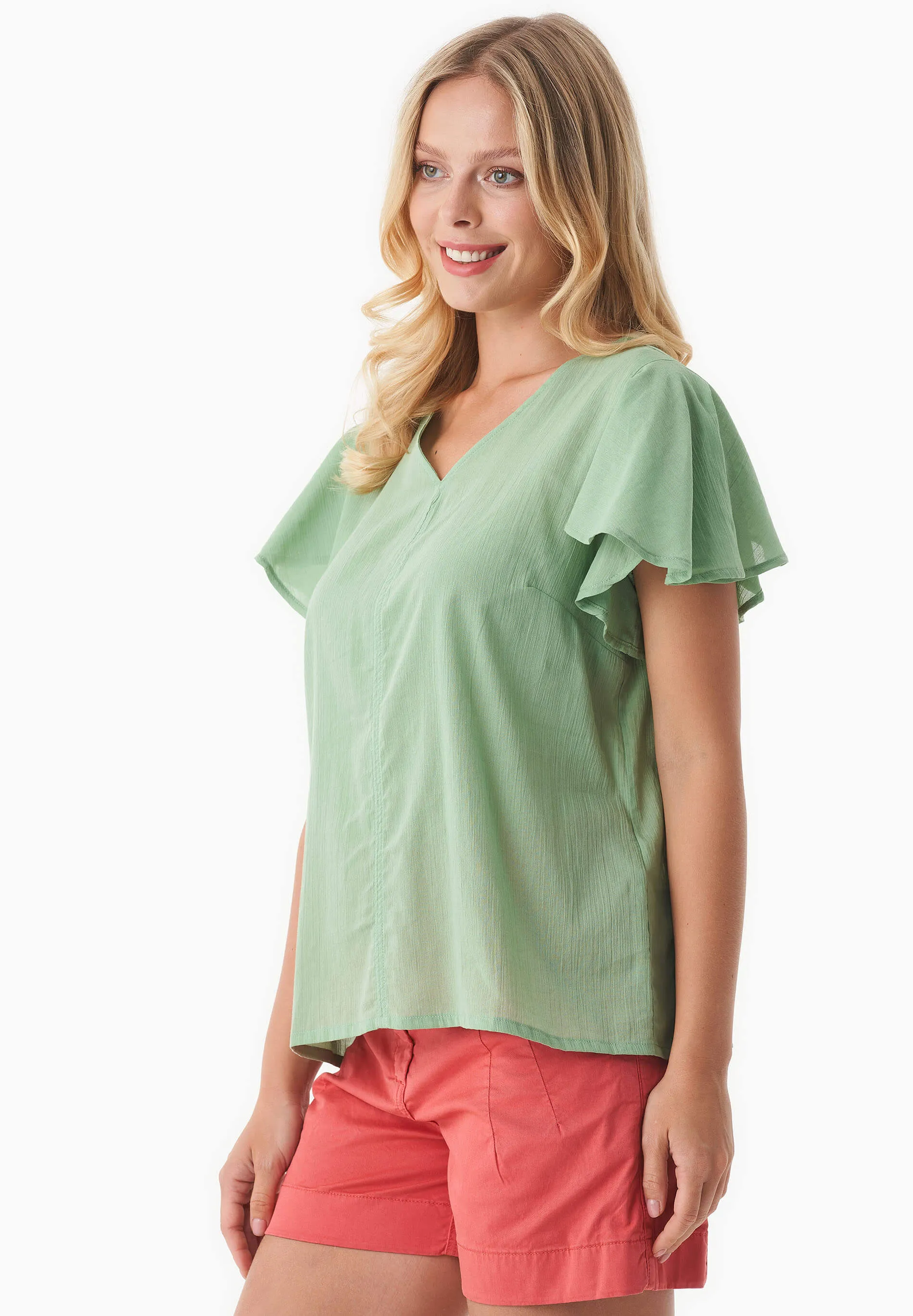 Butterfly Sleeve V-Neck Blouse Matcha Green sold by Ivalo.com product image thumbnail 5