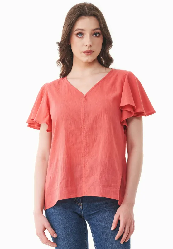Butterfly Sleeve V-Neck Blouse Radiant Red sold by Ivalo.com