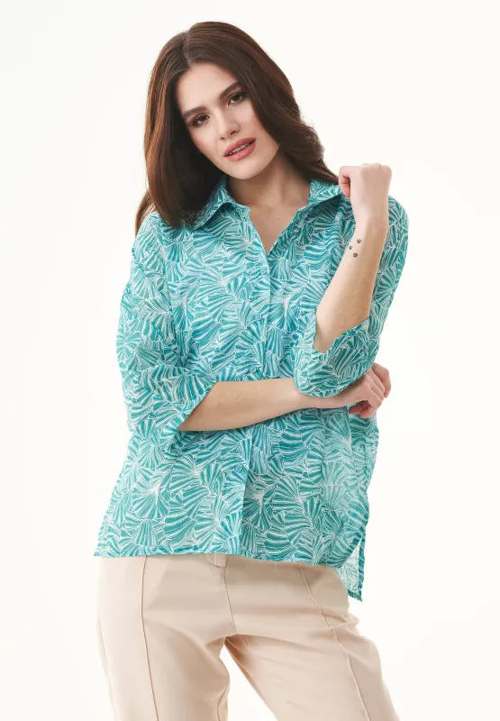 Patterned Organic Cotton Voile Button-Up Blouse Emerald Flower sold by Ivalo.com