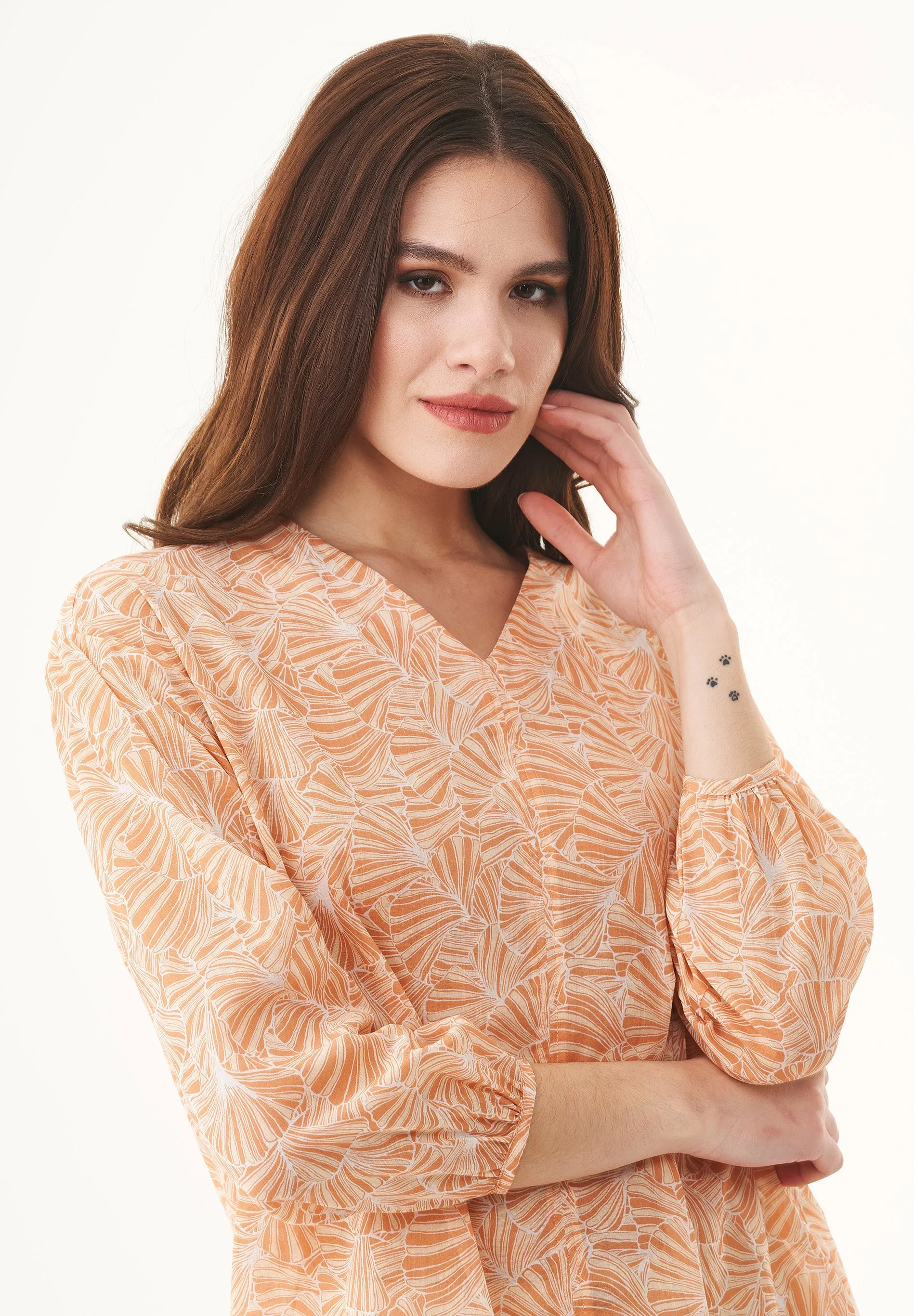 Patterned Organic Cotton Voile Blouse Indian Tan Flower sold by Ivalo.com product image thumbnail 5