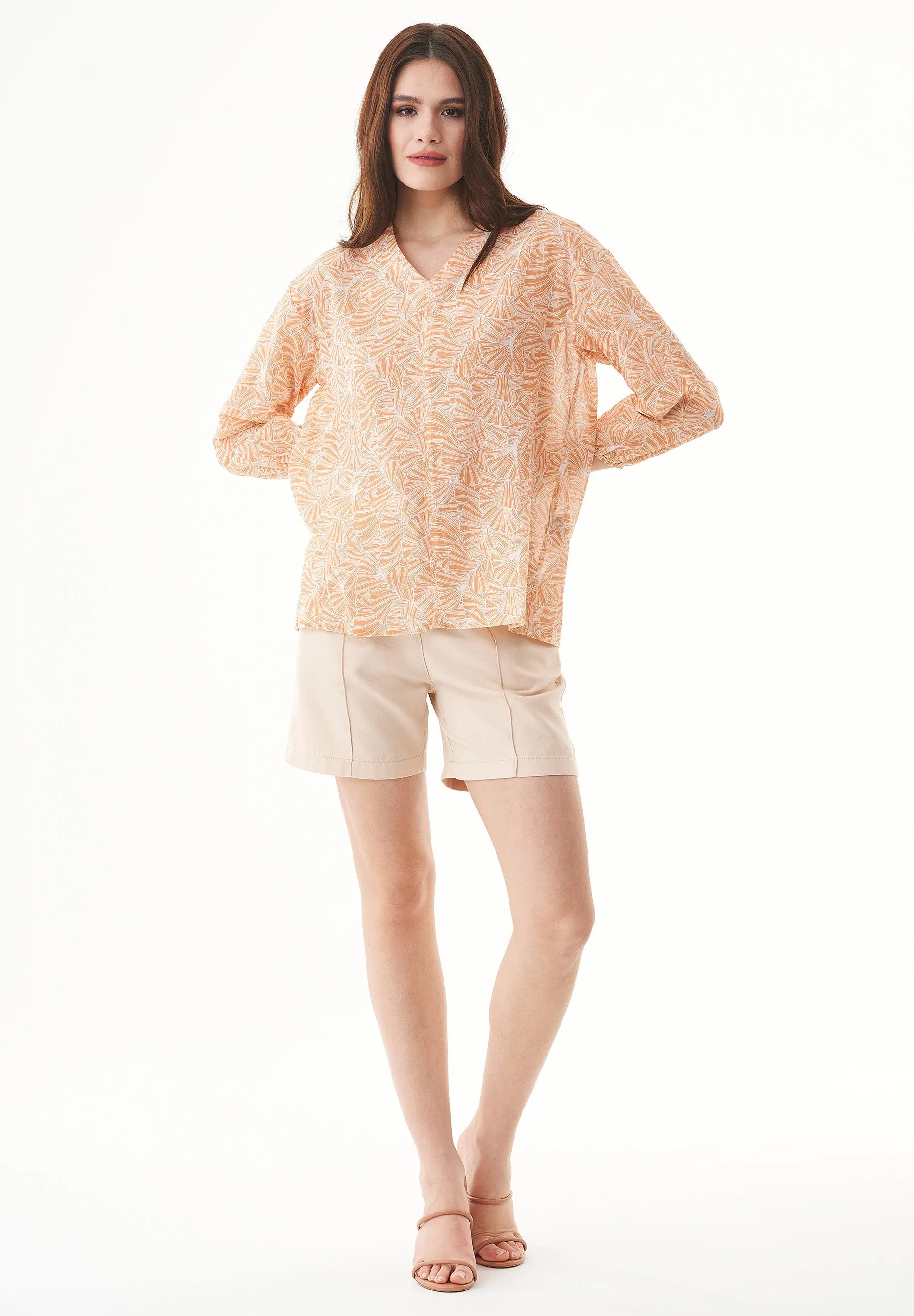 Patterned Organic Cotton Voile Blouse Indian Tan Flower sold by Ivalo.com product image thumbnail 3