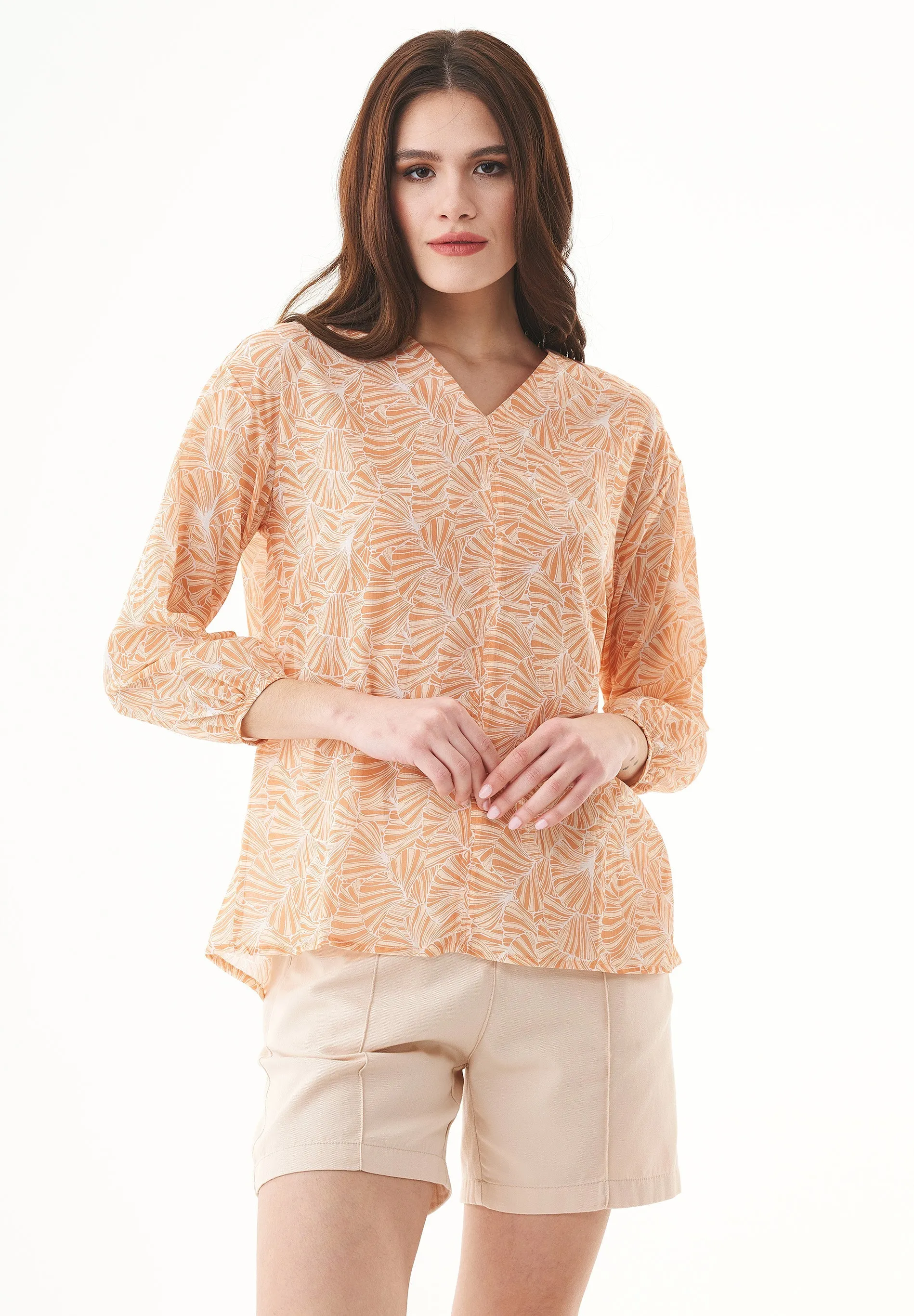 Patterned Organic Cotton Voile Blouse Indian Tan Flower sold by Ivalo.com