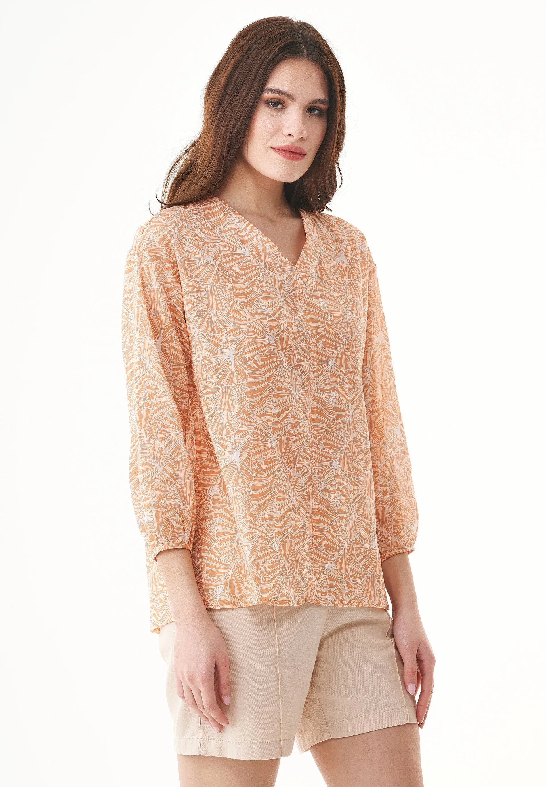 Patterned Organic Cotton Voile Blouse Indian Tan Flower sold by Ivalo.com product image thumbnail 4