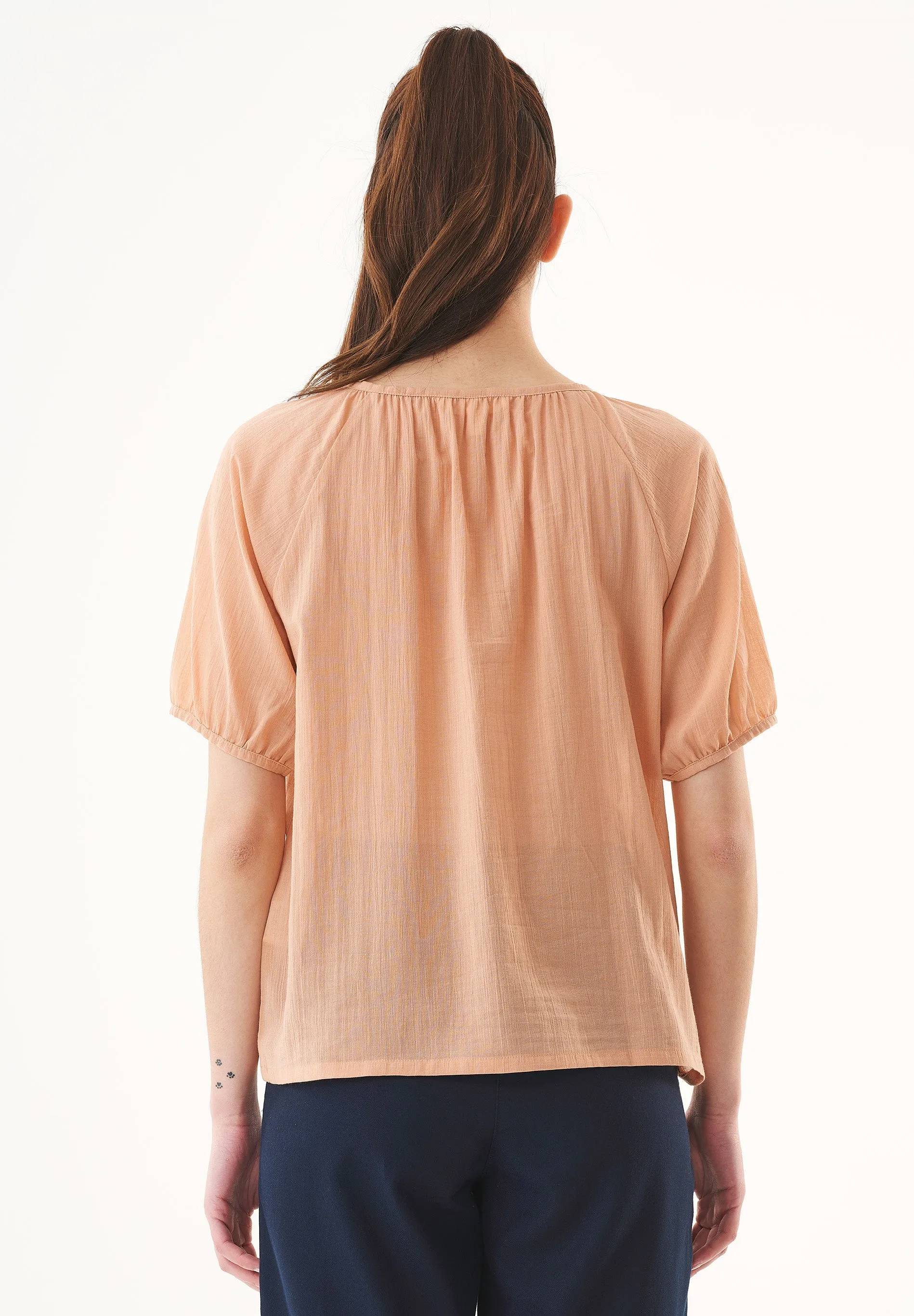 Short Sleeved Organic Cotton Voile Blouse Indian Tan sold by Ivalo.com product image thumbnail 2