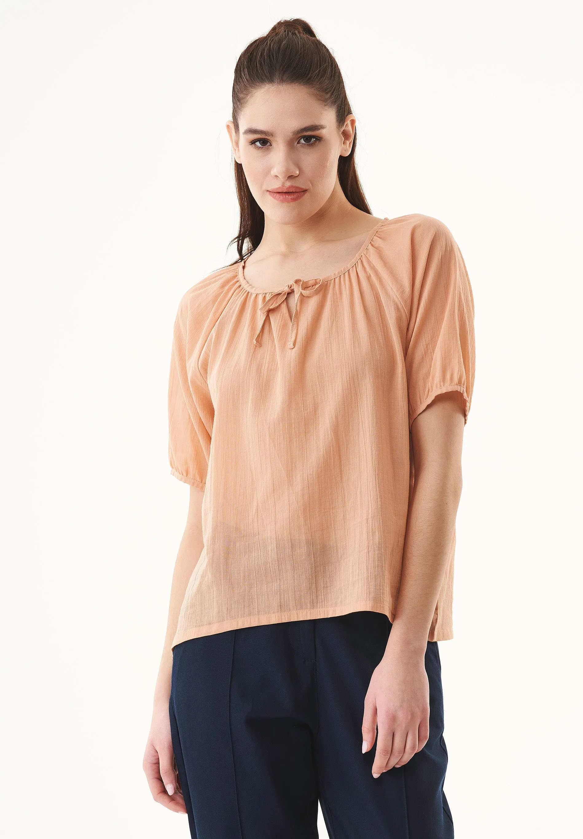 Short Sleeved Organic Cotton Voile Blouse Indian Tan sold by Ivalo.com product image thumbnail 5