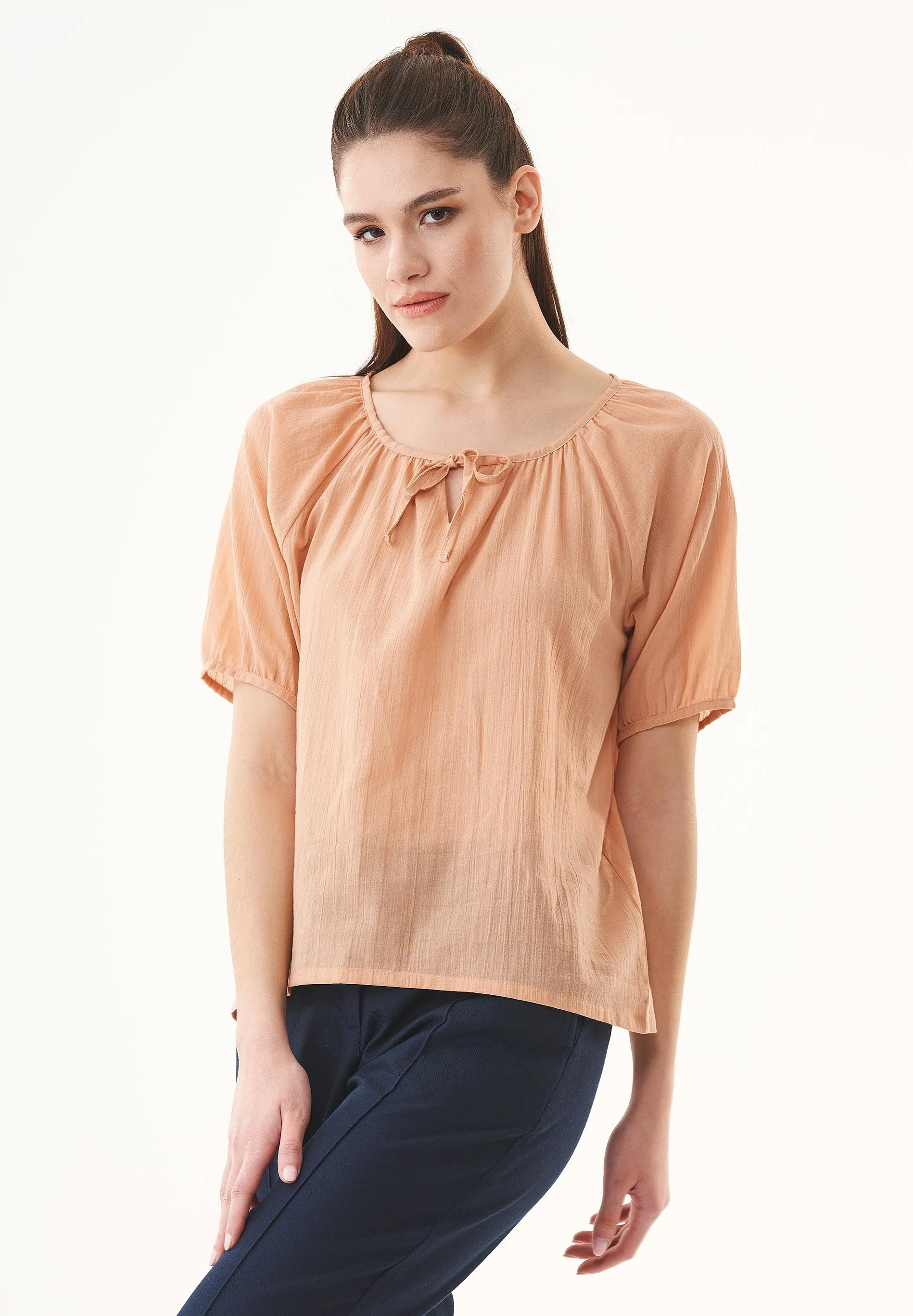 Short Sleeved Organic Cotton Voile Blouse Indian Tan sold by Ivalo.com product image thumbnail 3