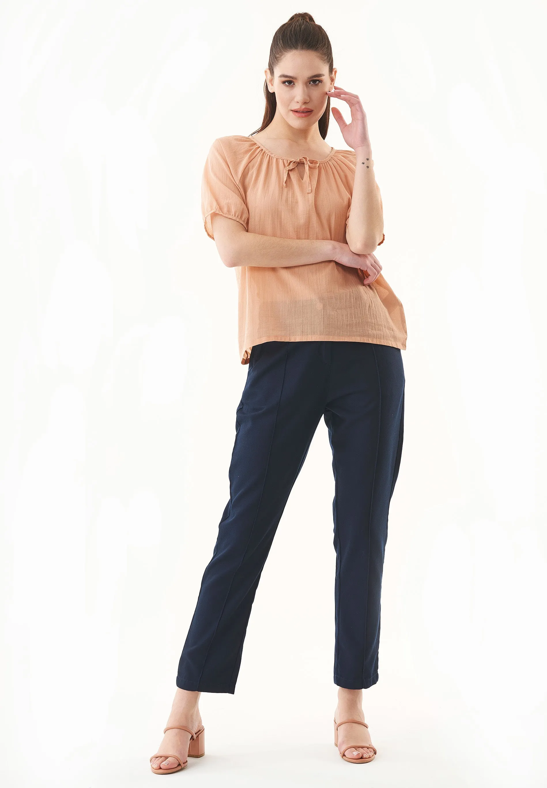 Short Sleeved Organic Cotton Voile Blouse Indian Tan sold by Ivalo.com product image thumbnail 4