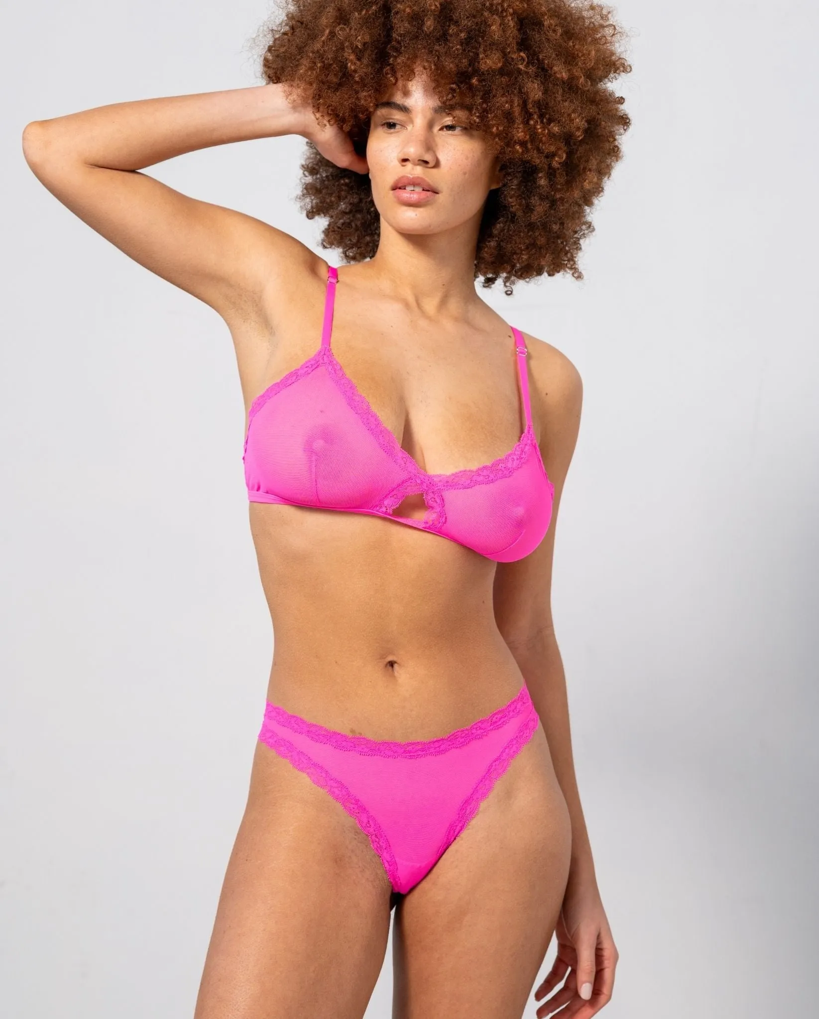 Mesh Lace Cut-Out Triangle Bralette Neon Pink sold by Ivalo.com product image thumbnail 4