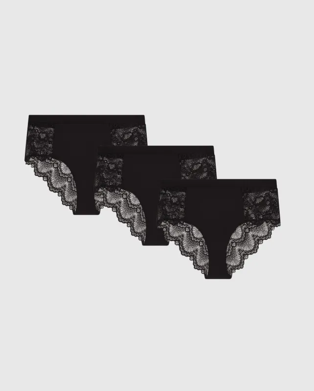 Lace Highwaist Briefs 3-Pack Black sold by Ivalo.com