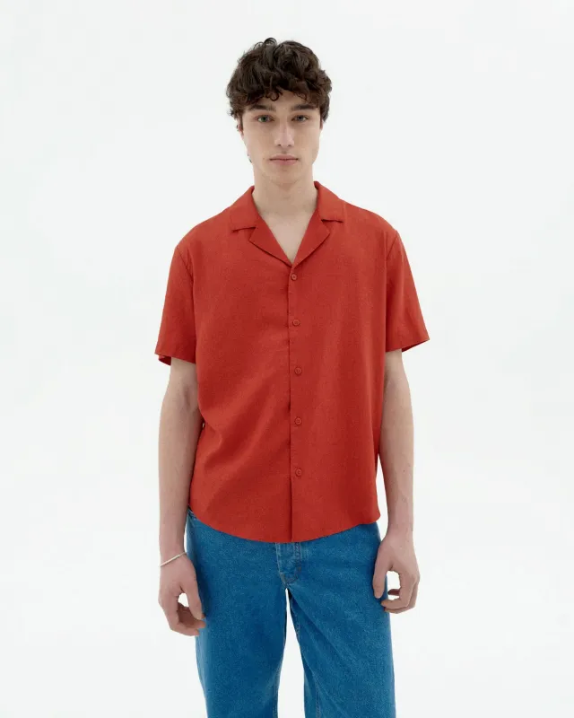 Jules Hemp Blend Button-Up Shirt Orange Red sold by Ivalo.com