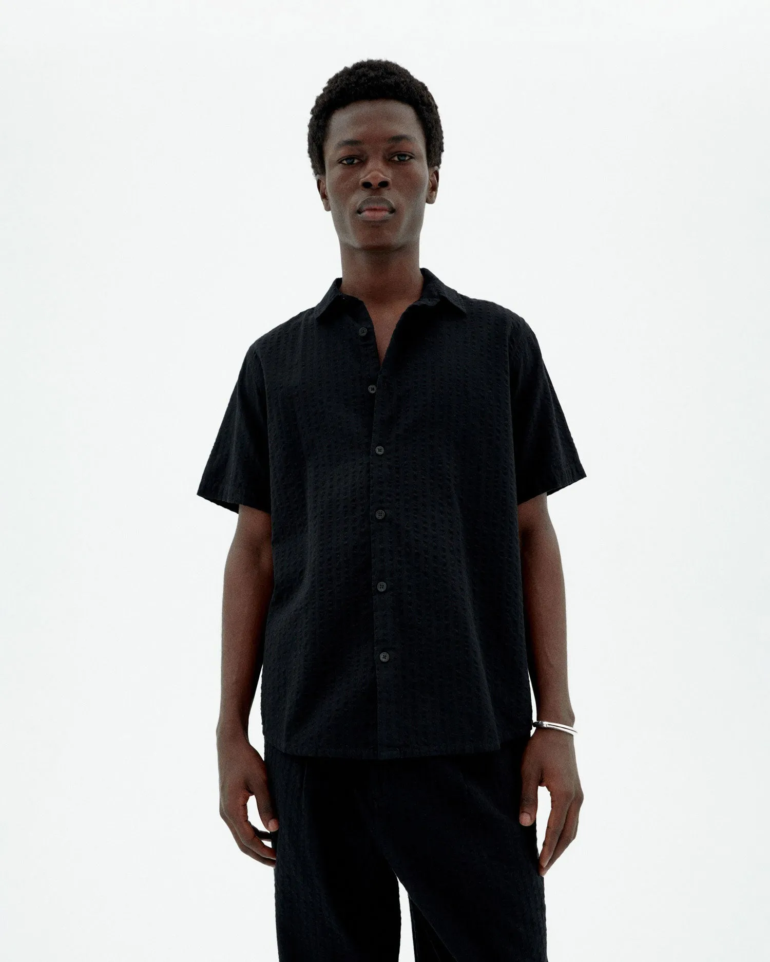 Tom Button-Up Shirt Seersucker Black | Parallel