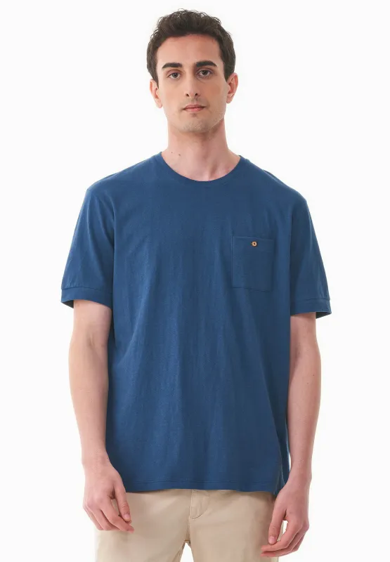 Men's Linen Blend T-Shirt With Chest Pocket Navy sold by Ivalo.com
