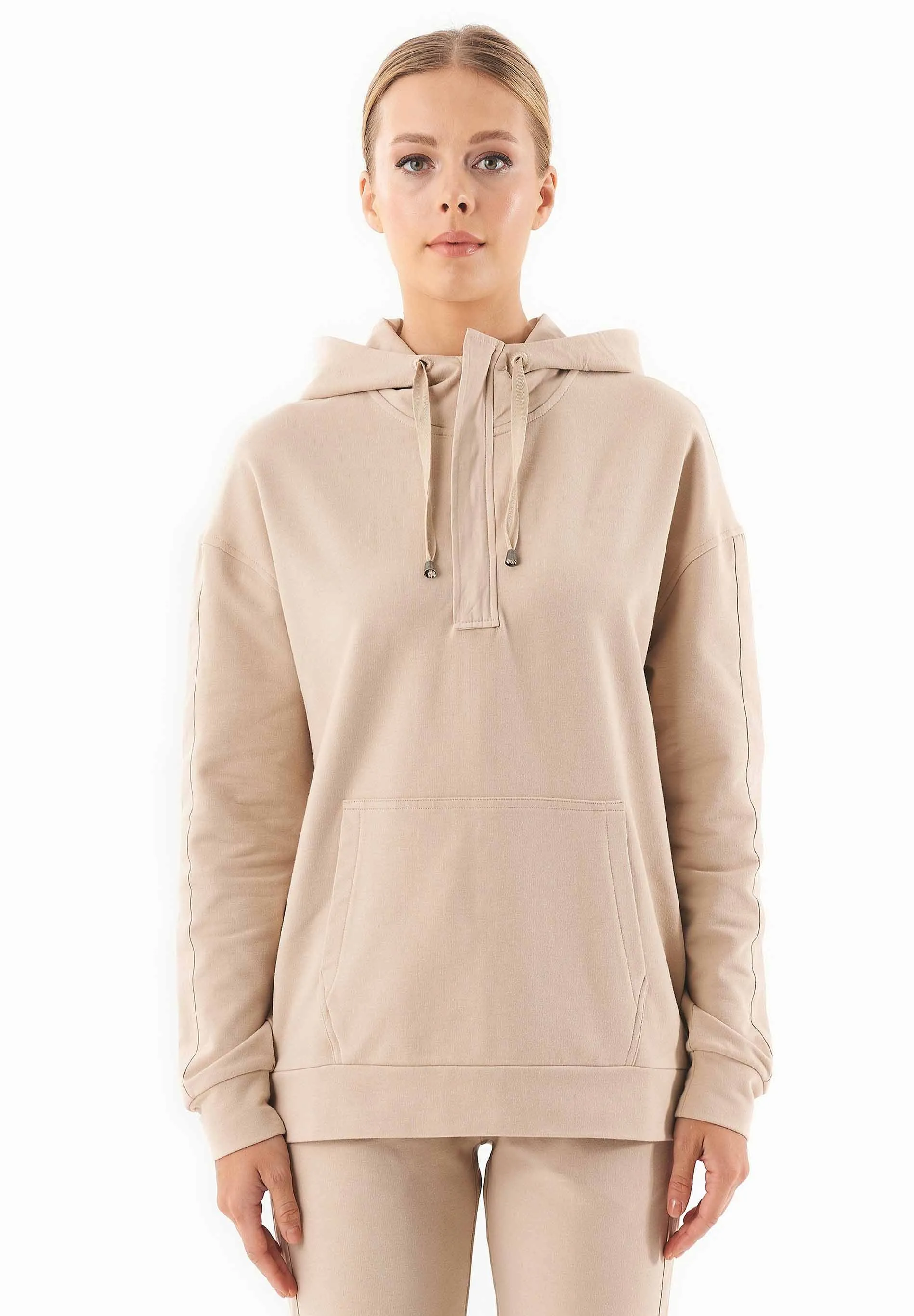 Women's Half-Zip Organic Cotton Hoodie Beige sold by Ivalo.com