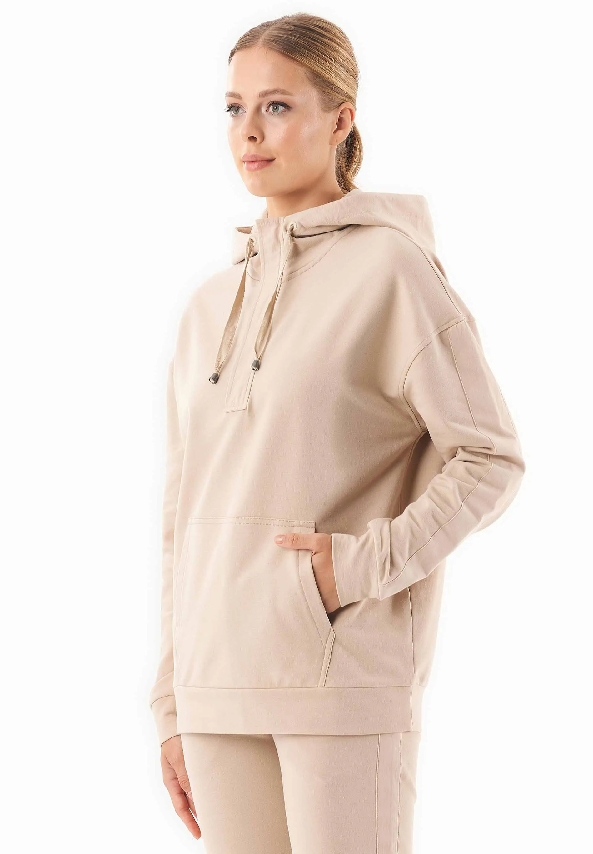 Women's Half-Zip Organic Cotton Hoodie Beige sold by Ivalo.com product image thumbnail 3