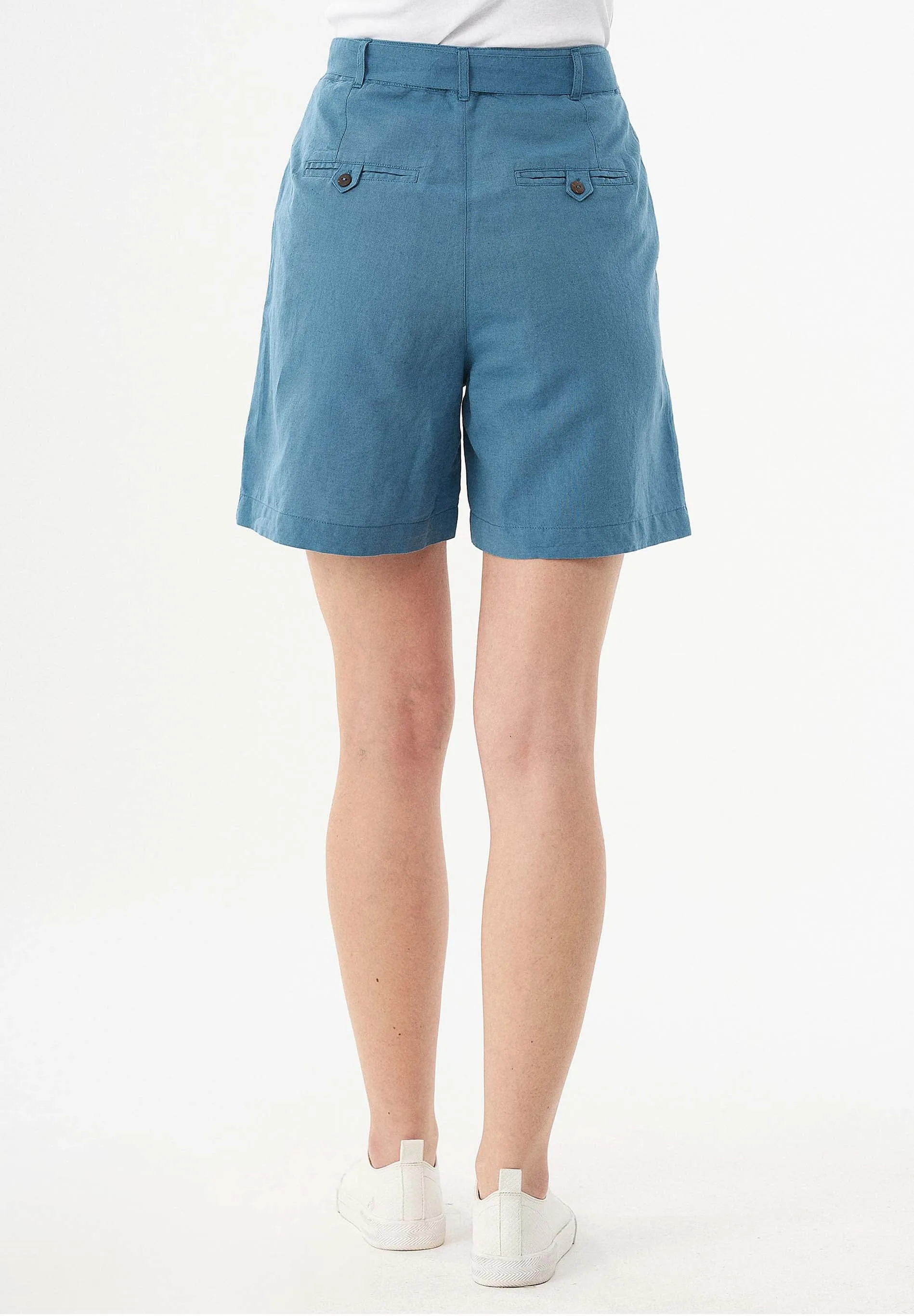 Belted Linen-Cotton Shorts Petrol Blue sold by Ivalo.com product image thumbnail 4
