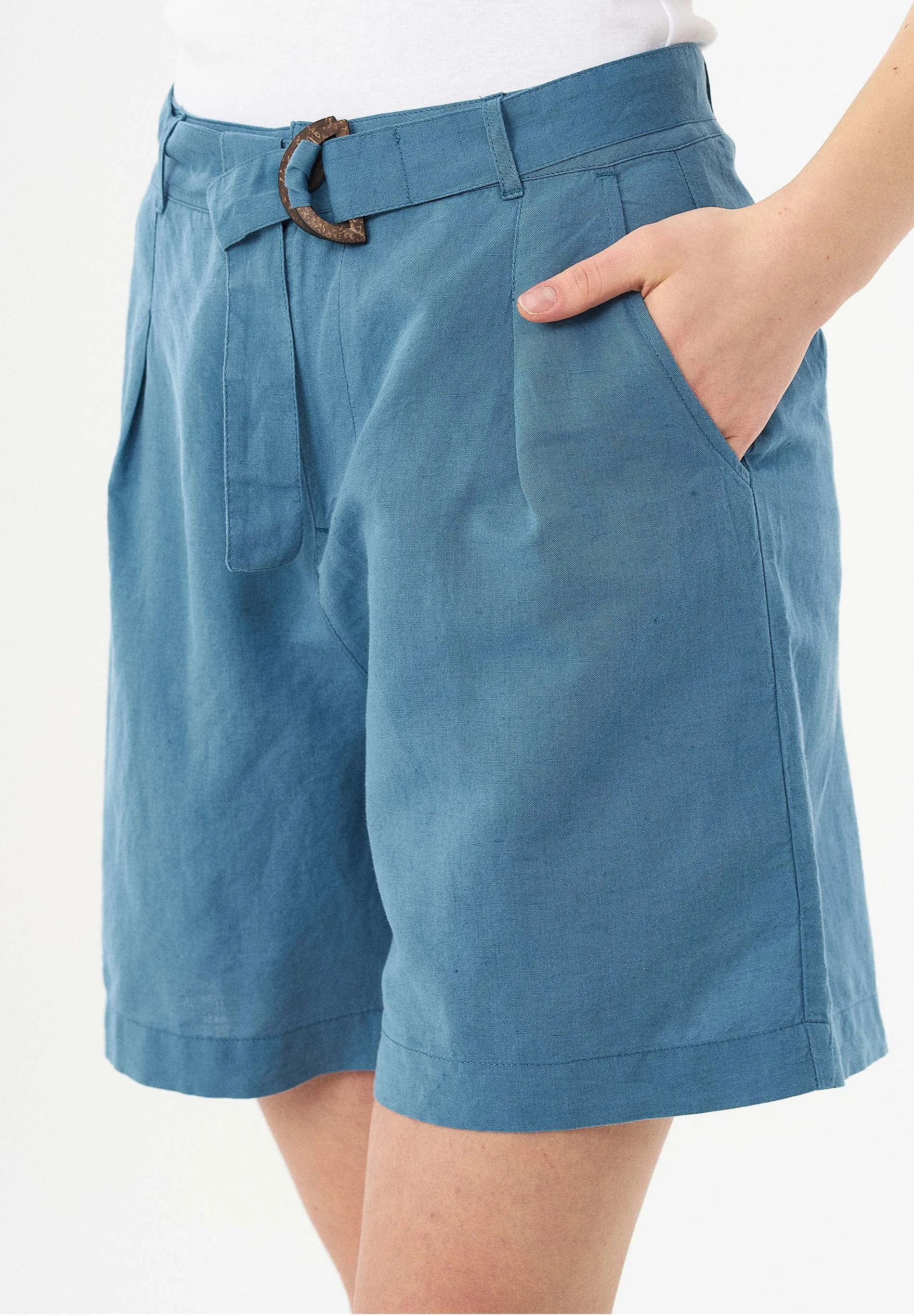 Belted Linen-Cotton Shorts Petrol Blue sold by Ivalo.com product image thumbnail 5