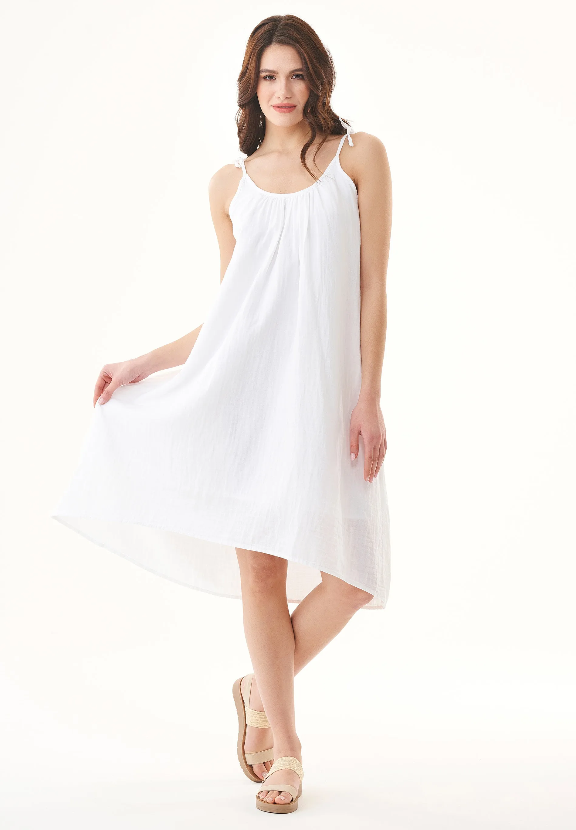 Spaghetti Strap Organic Cotton Summer Dress White sold by Ivalo.com