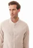 Men's Striped Linen Blend Stand-Up Collar Shirt Sand / Ecru sold by Ivalo.com