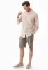 Men's Striped Linen Blend Stand-Up Collar Shirt Sand / Ecru sold by Ivalo.com