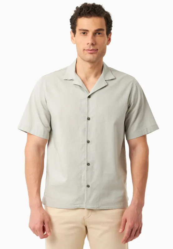 Men's Short Sleeved Linen Blend Shirt Green Moss sold by Ivalo.com