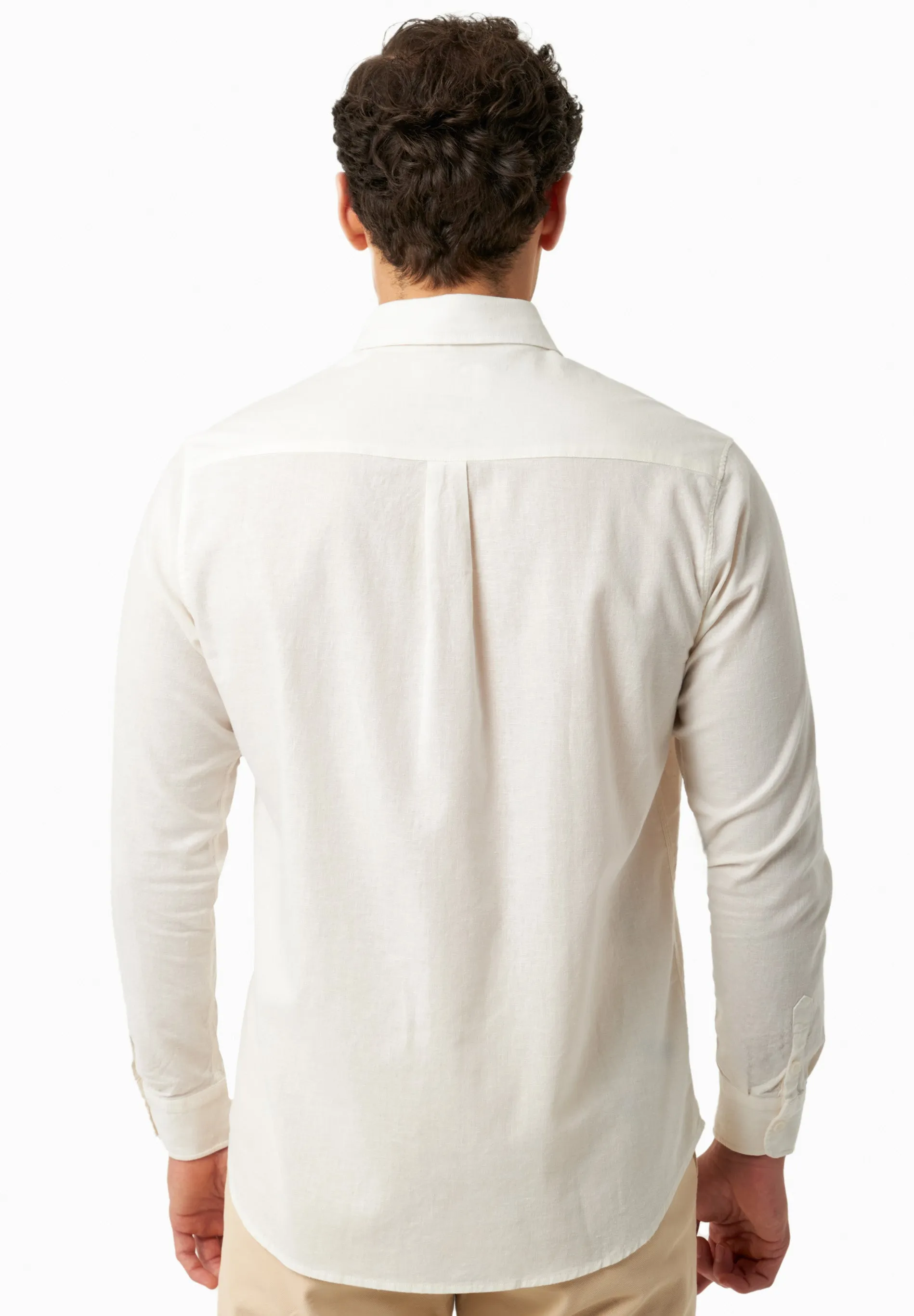 Men's Linen Blend Button-Up Shirt Off White sold by Ivalo.com product image thumbnail 2
