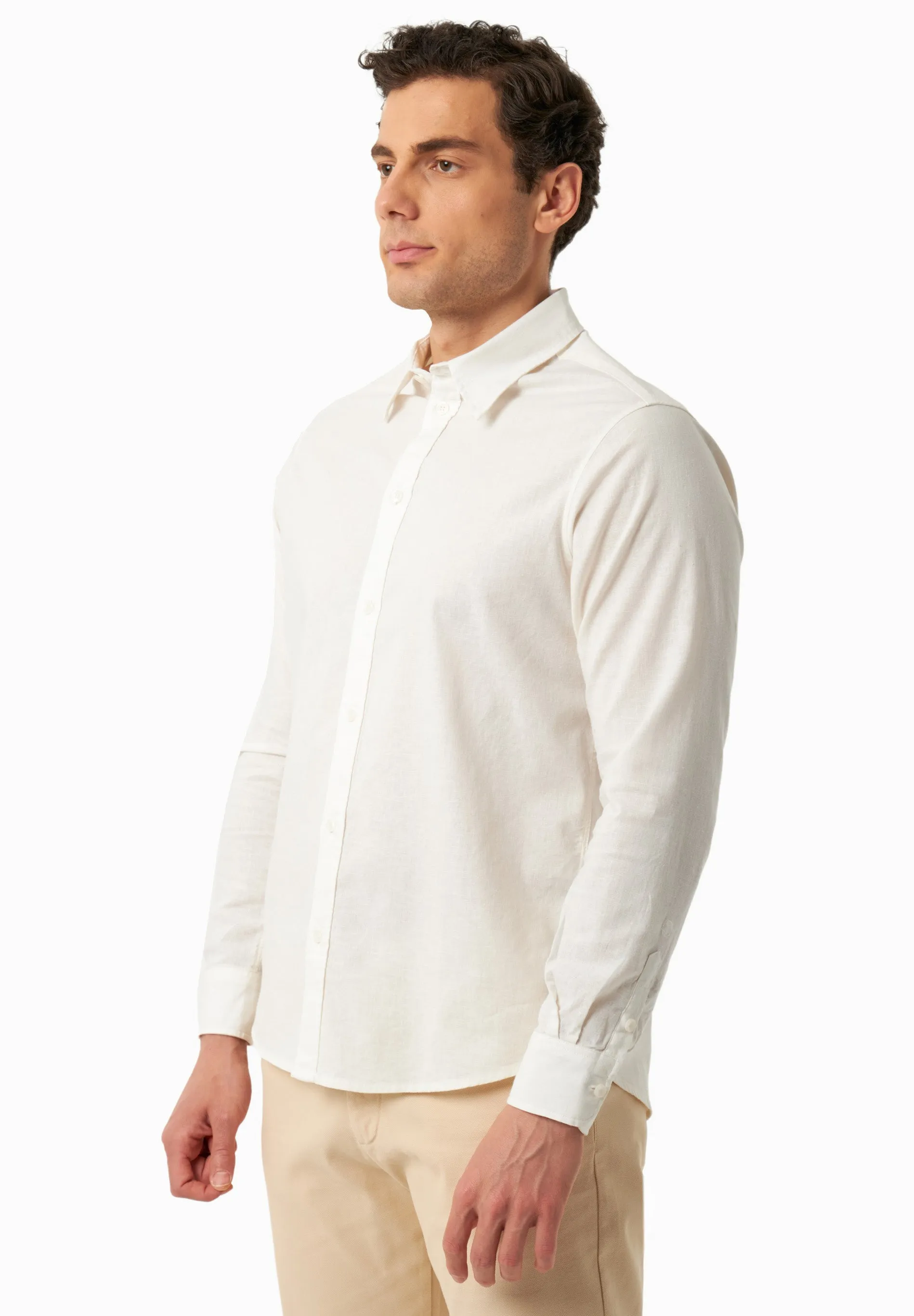Men's Linen Blend Button-Up Shirt Off White sold by Ivalo.com product image thumbnail 4