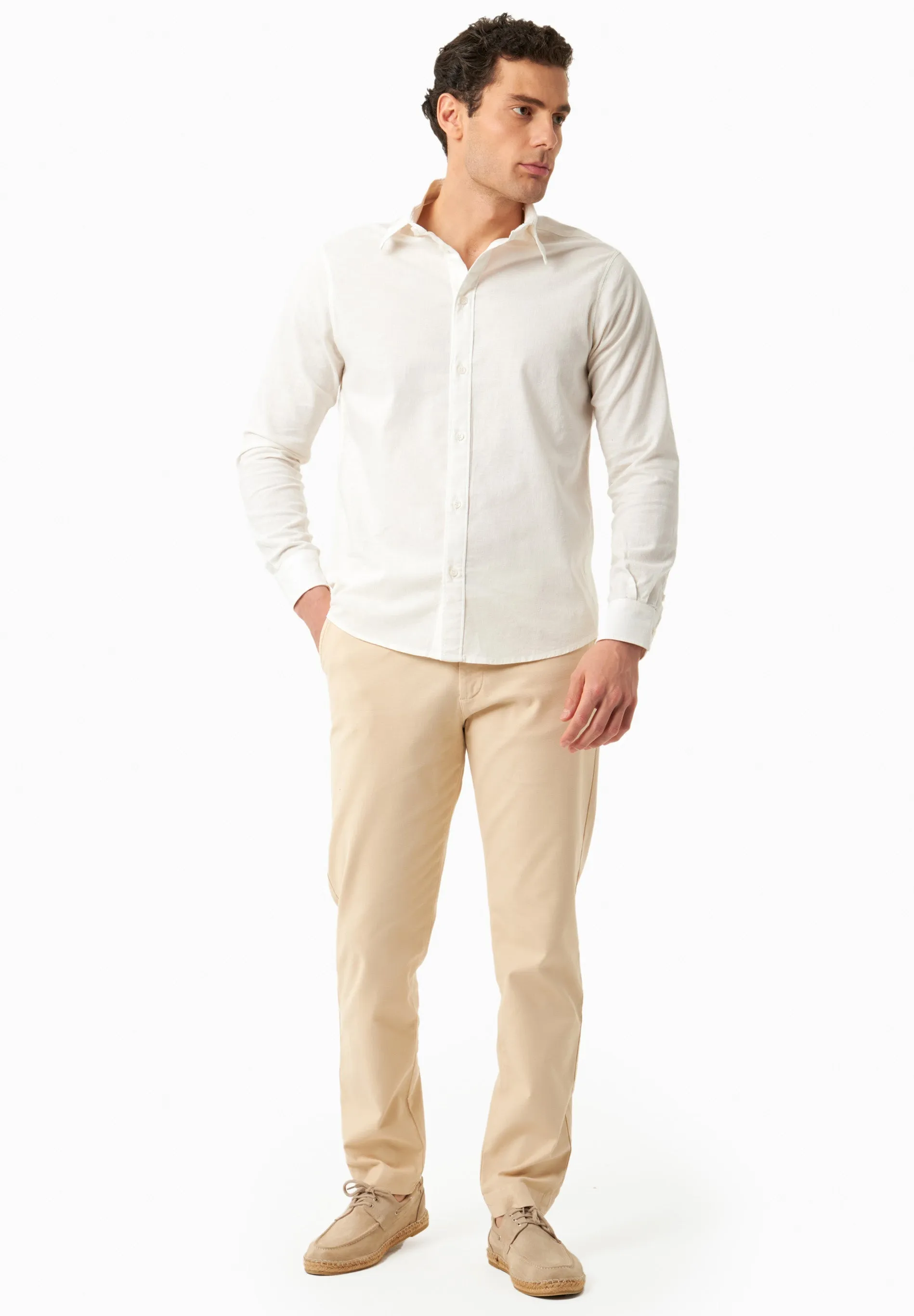Men's Linen Blend Button-Up Shirt Off White sold by Ivalo.com product image thumbnail 3