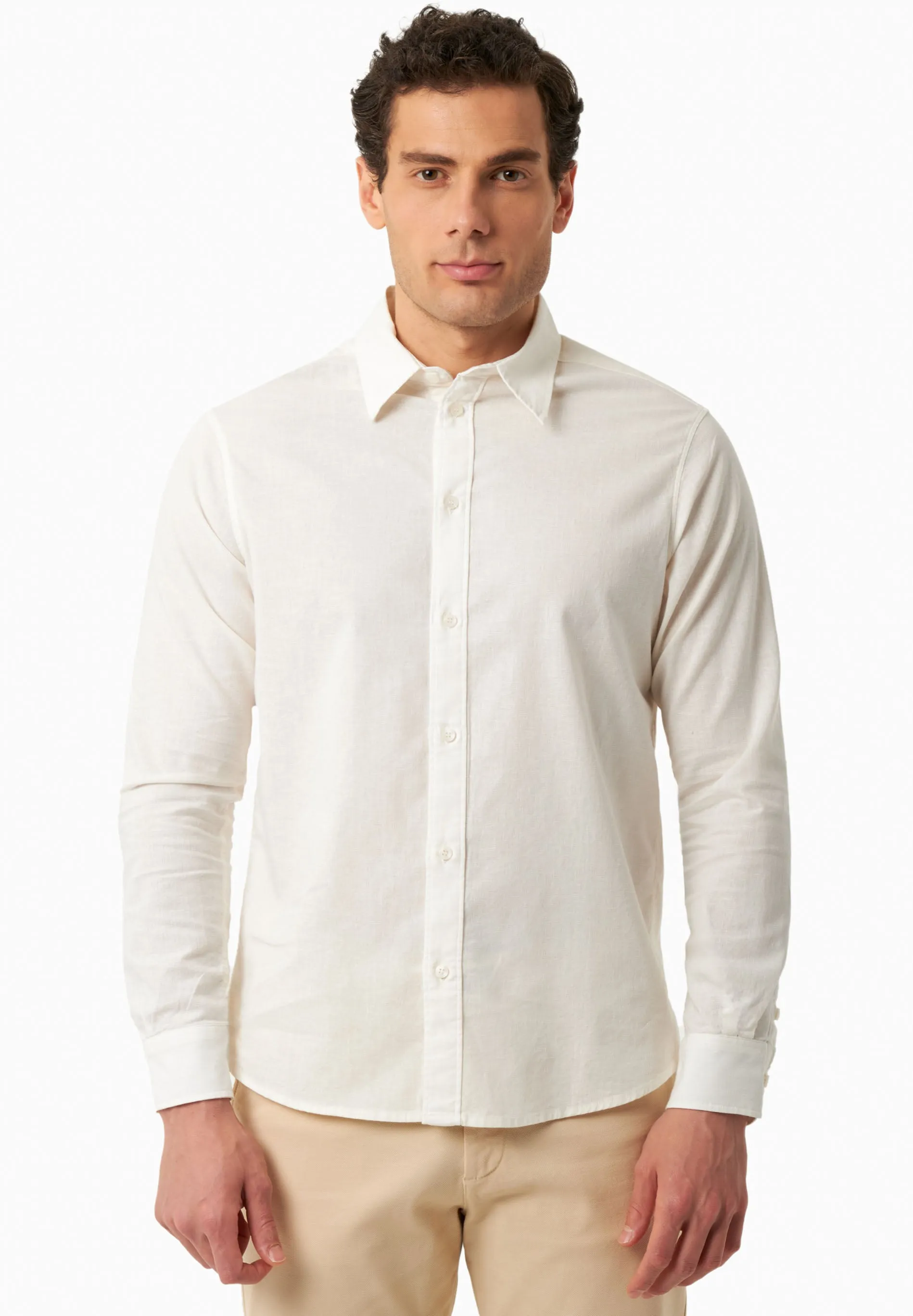 Men's Linen Blend Button-Up Shirt Off White sold by Ivalo.com