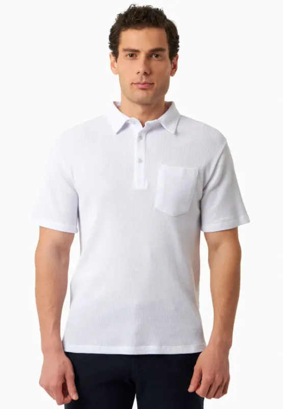 Men's Short Sleeved Waffle Polo Shirt White sold by Ivalo.com