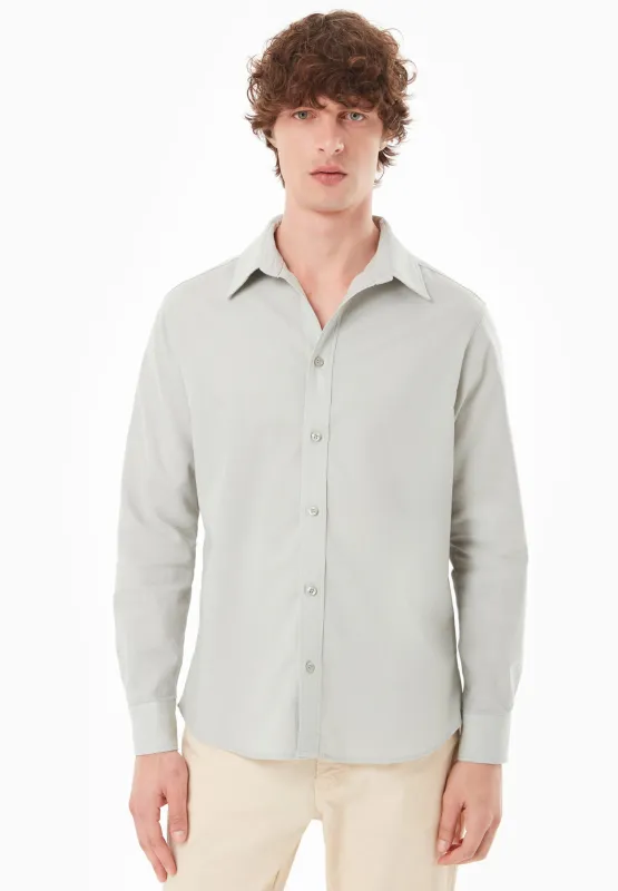 Men's Linen Blend Button-Up Shirt Green Moss sold by Ivalo.com
