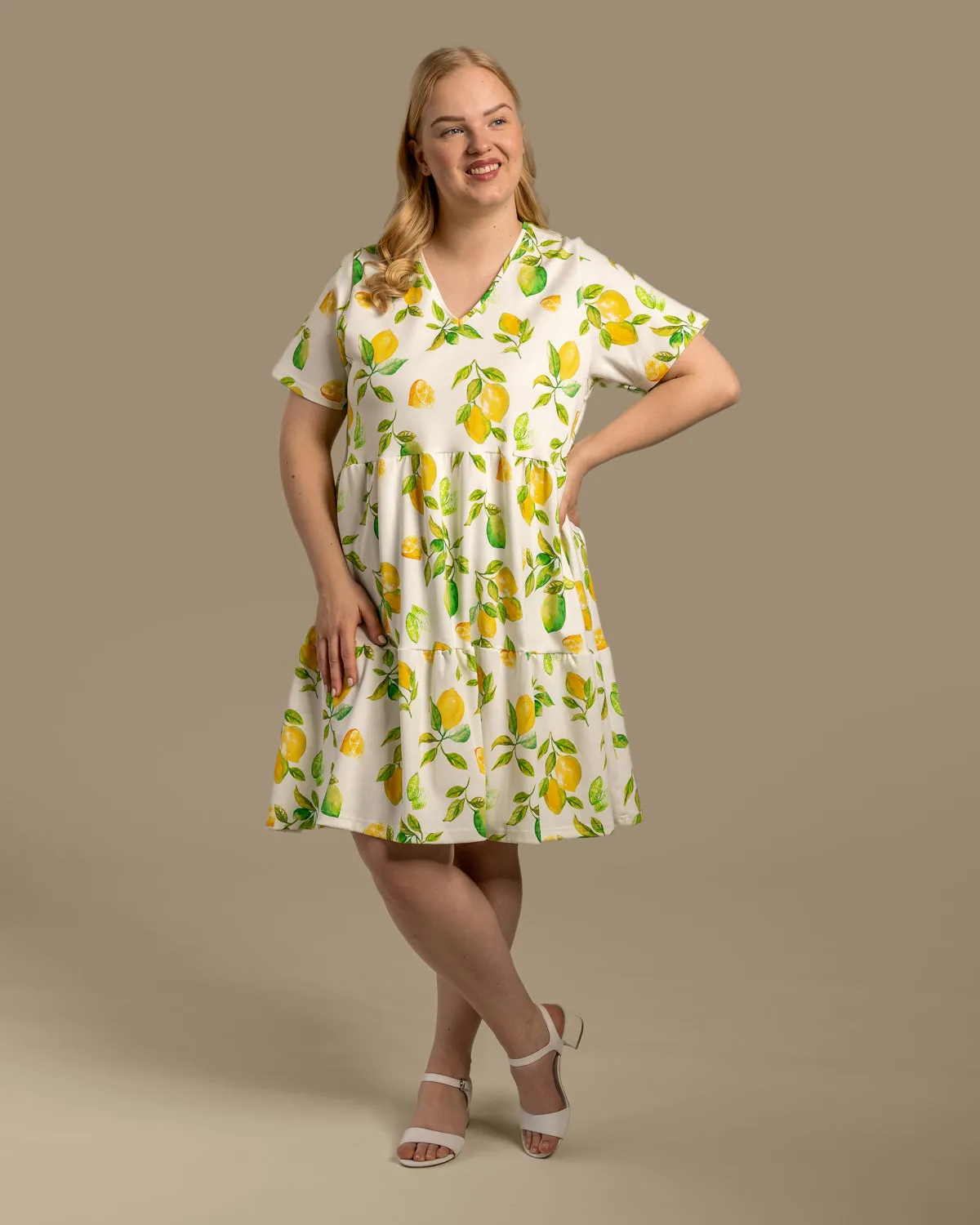 V-Neck Midi Dress Limone Yellow sold by Ivalo.com