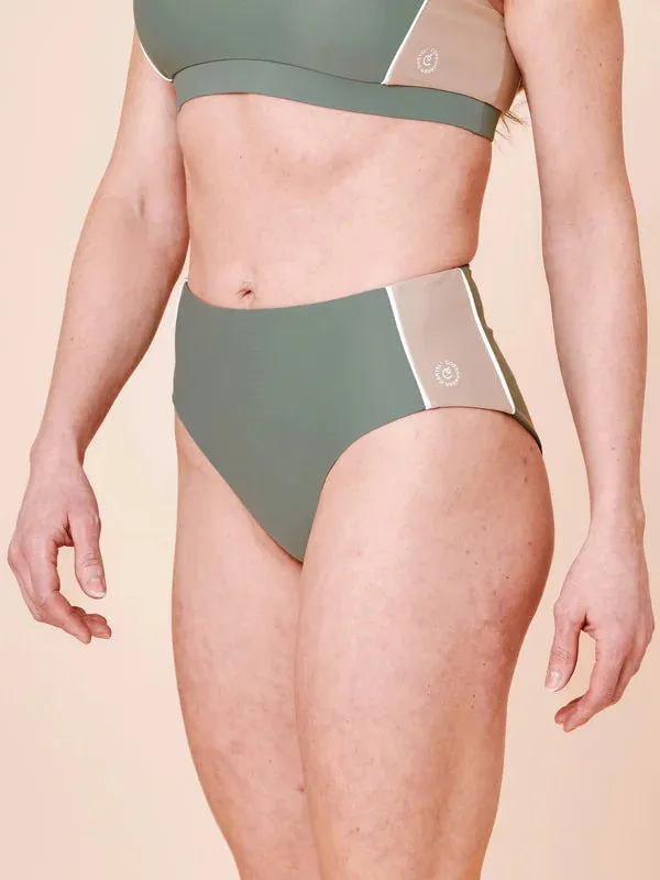 Ubud Colorblock Highwaisted Bikini Bottom Army/Sand sold by Ivalo.com