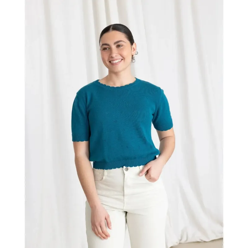 Short Sleeve Knit Sweater Ocean Blue sold by Ivalo.com