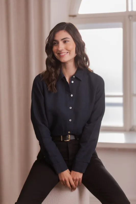 Lilly Linen Collar Shirt Dark Navy sold by Ivalo.com