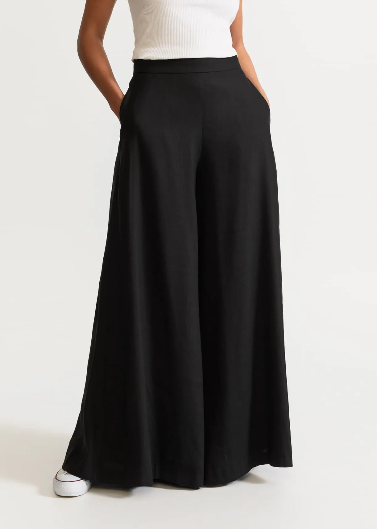 Women's Palazzo Linen Pants Black sold by Ivalo.com
