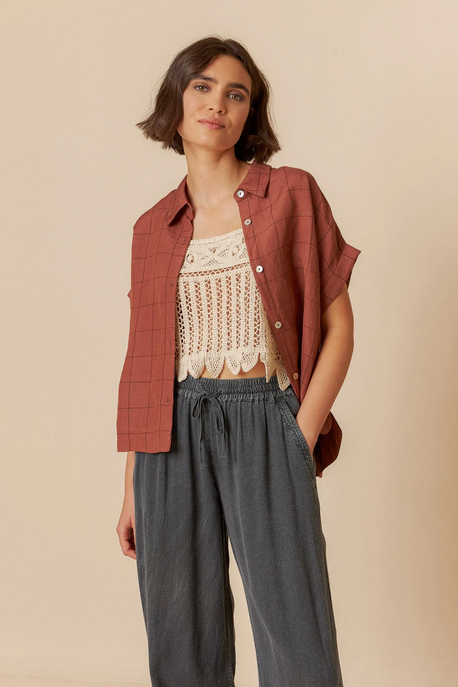 Windowpane Check Shirt Chocolate sold by Ivalo.com