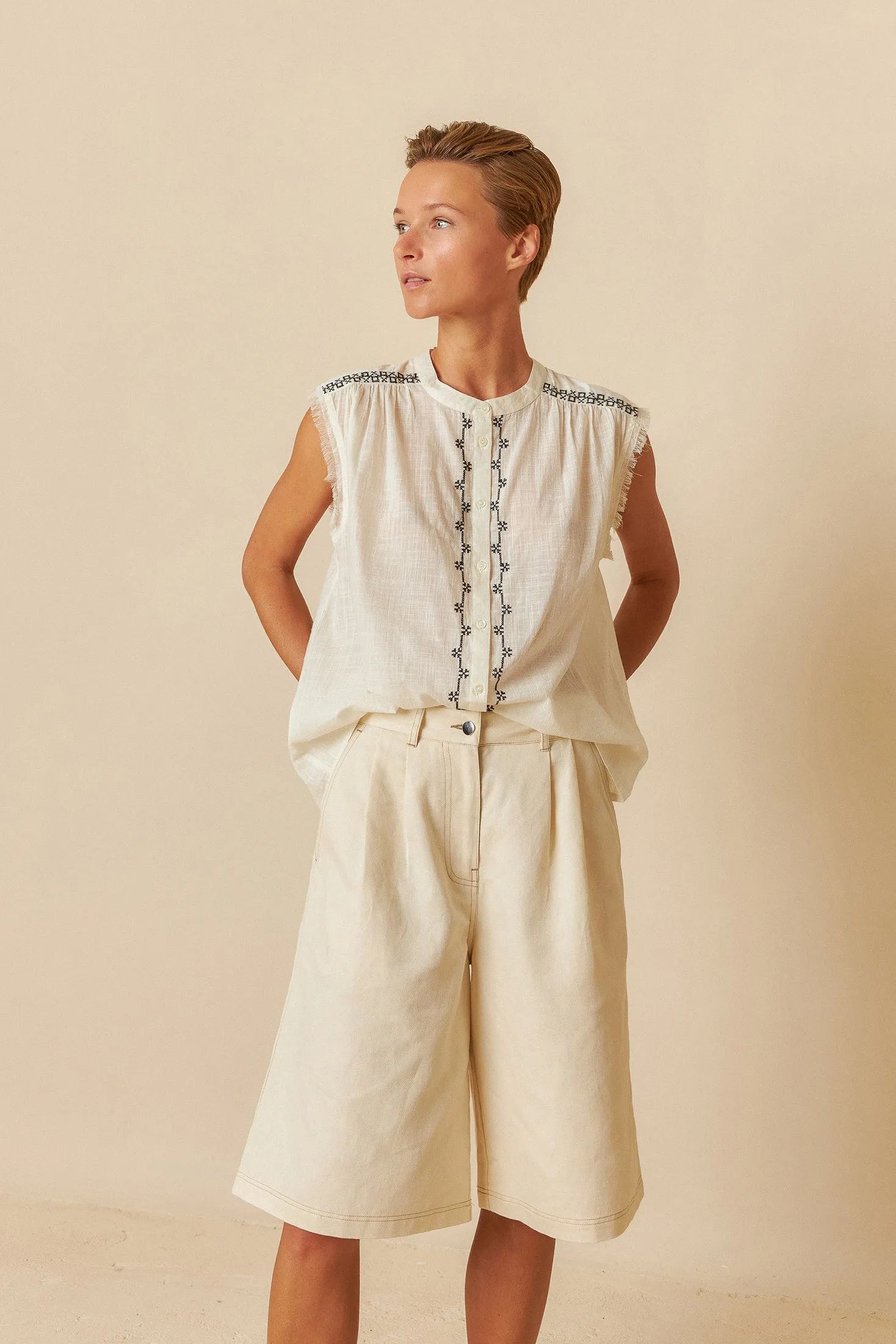 Cross Stitch Emroidered Shirt Ecru sold by Ivalo.com product image thumbnail 2