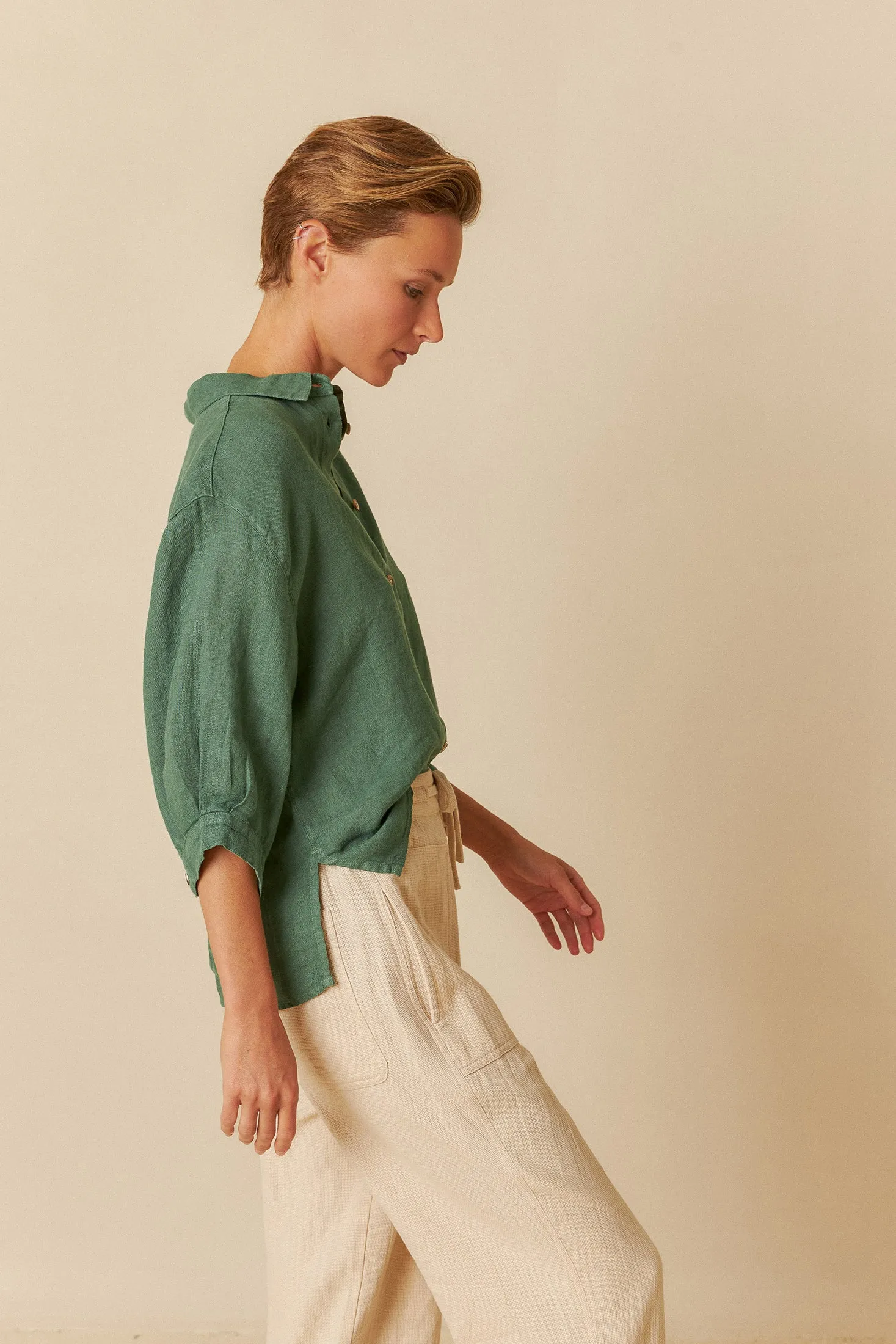 Linen Box Cut Shirt Emerald sold by Ivalo.com product image thumbnail 3
