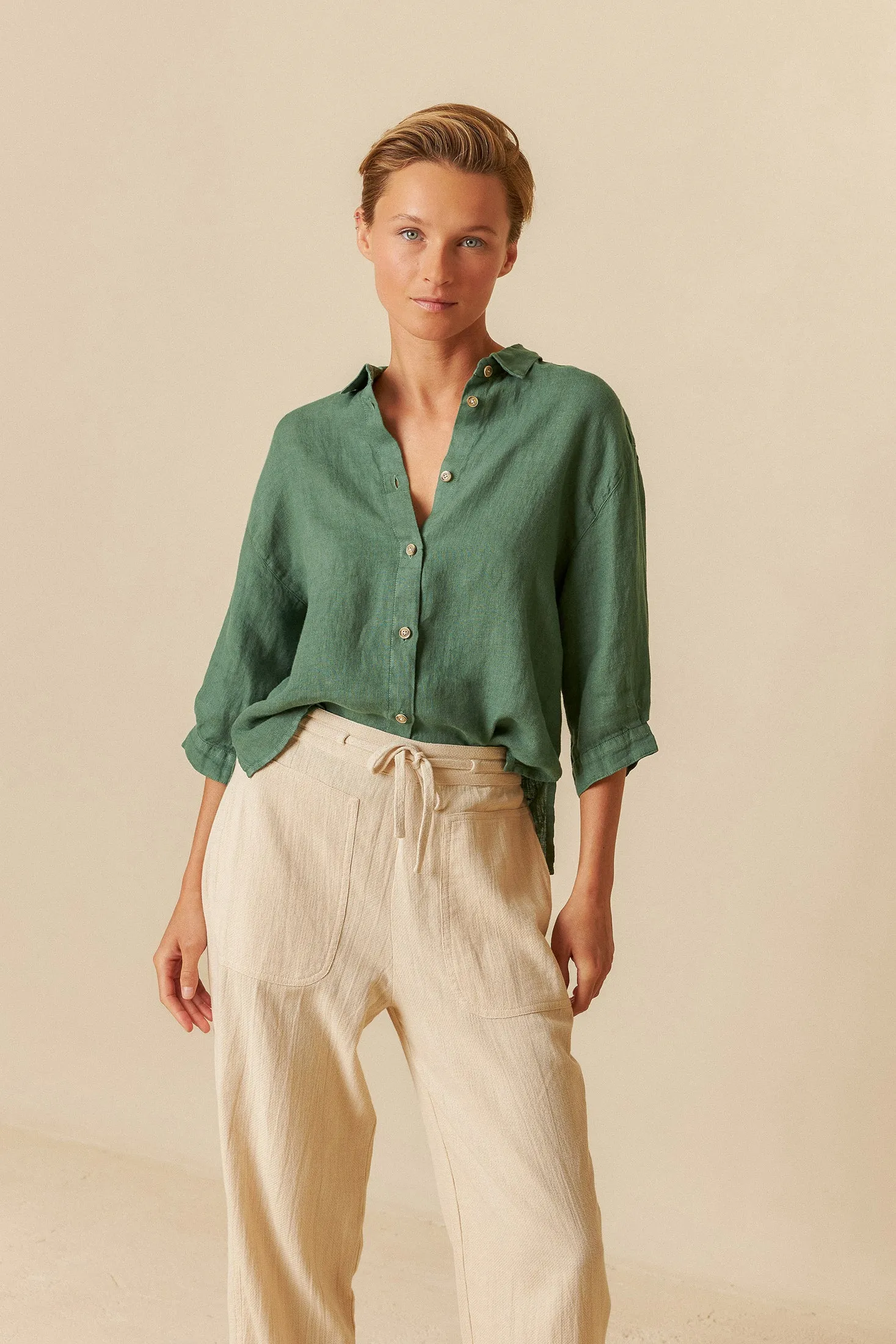 Linen Box Cut Shirt Emerald sold by Ivalo.com