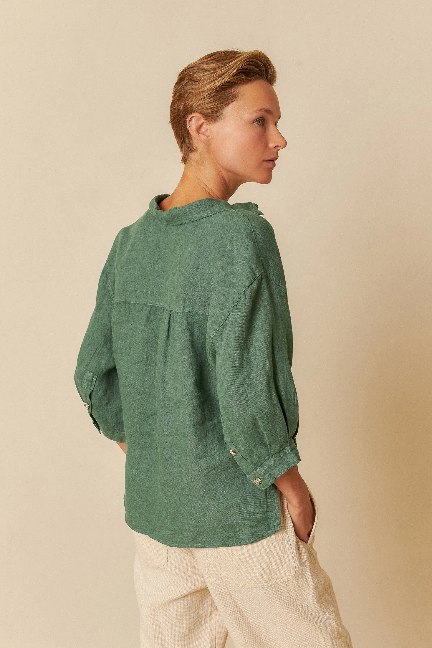 Linen Box Cut Shirt Emerald sold by Ivalo.com product image thumbnail 2
