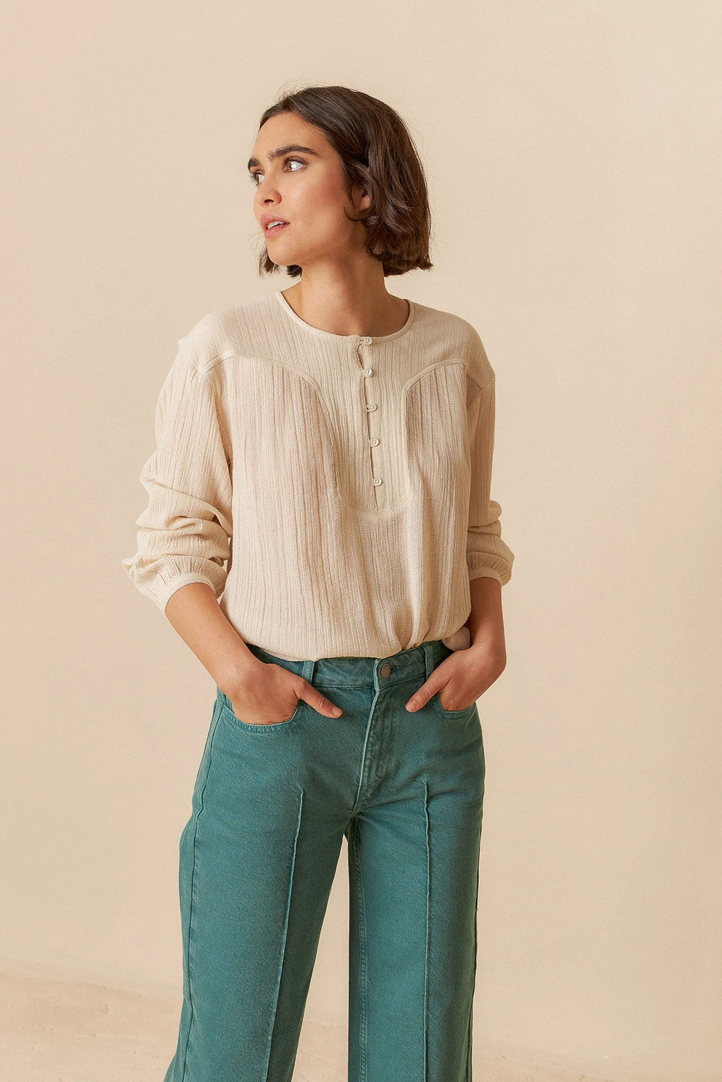 Bombed Sleeve Blouse Stone sold by Ivalo.com