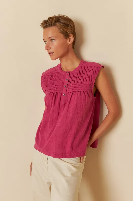 Gauze Pleated Blouse Cardinal Pink sold by Ivalo.com