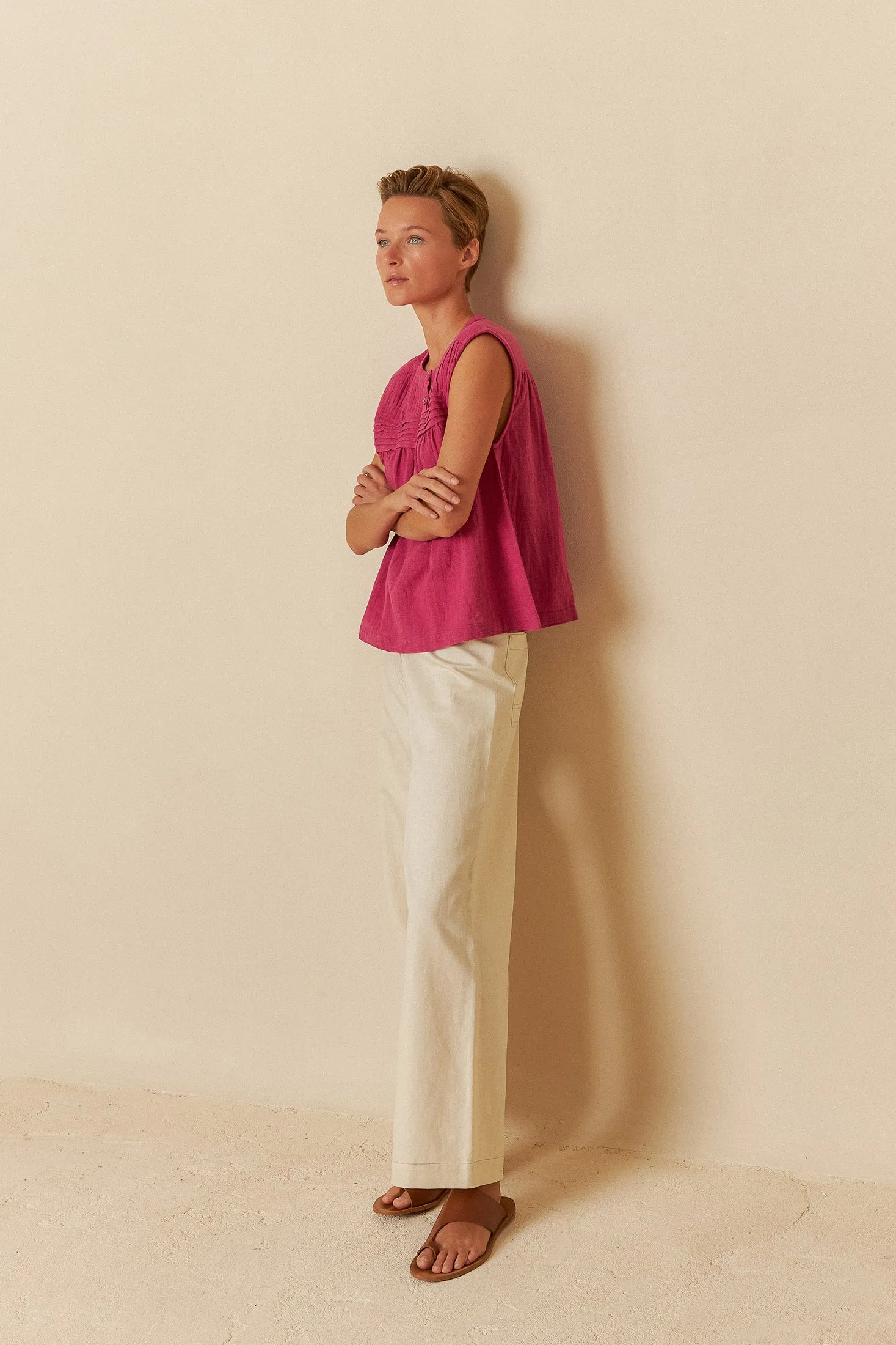 Gauze Pleated Blouse Cardinal Pink sold by Ivalo.com product image thumbnail 4