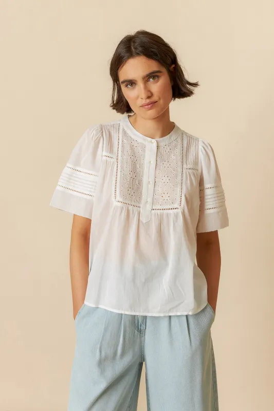 Embroidered Voile Blouse White sold by Ivalo.com